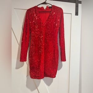 Red sequin mini dress